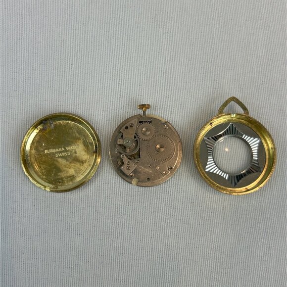 Vintage Burgana Swiss Made Gold Black Pocket Watch With Starburst Mechanical Orn - Picture 8 of 8